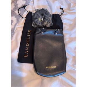 Bandolier black leather Nicole crossbody strap & Dylan top flap pouch/bag purse